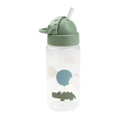 Happy Clouds bottle with straw, Green