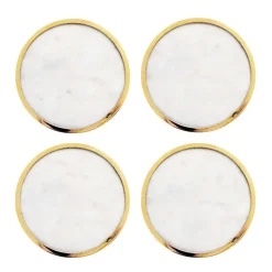 Hilke Collection coaster 4-pack, White marble-solid brass