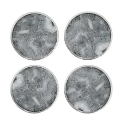 Hilke Collection coaster Ø10 cm 4-pack, Marble-gray-nickel