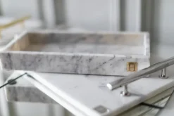 Hilke Collection tray 40.5x25.5 cm, White marble-nickle plated brass