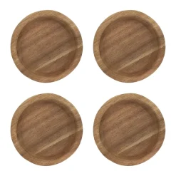Hollow glass coaster Ø9 cm 4-pack, Acacia