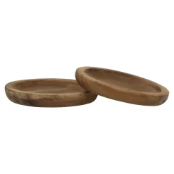 Hollow glass coaster Ø9 cm 4-pack, Acacia