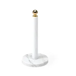 Kitchen roll holder, White, brass knob
