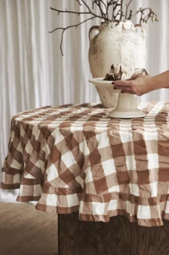 Kullavik tablecloth Ø170 cm, Brown-white