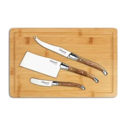 Laguiole By Hâws cheese knife set with cutting board 4-piece, Bamboo-olive wood-stainless steel