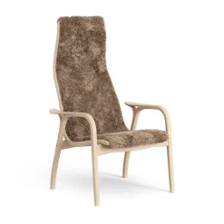 Lamini children's arm chair laquered beech/sheep skin, Sahara (nougat brown)
