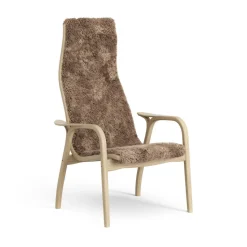 Lamini children's arm chair laquered oak/sheep skin, Sahara (nougat brown)