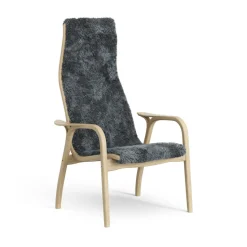 Lamini children's arm chair laquered oak/sheep skin, Charcoal (dark grey)