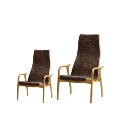 Lamini Children's armchair, Sheepskin charcoal, oiled oak