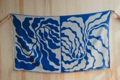 Leaves throw 130x220 cm, Blue-white
