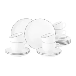 Lido black line coffee service 18 pieces, White with black edge