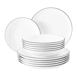 Lido black line service set 12 pieces, White with black edge