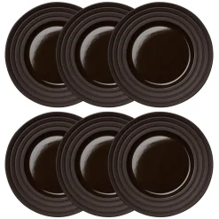 Lines plate Ø27 cm 6-pack, brown