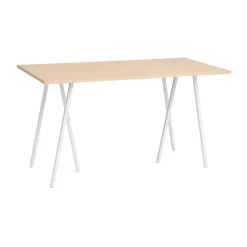 Loop Stand incl. support bar table 87,5x180 cm, White-clear lacq. oak
