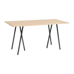 Loop Stand incl. support bar table 92,5x200 cm, Black-clear lacq. oak