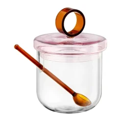 Loop sugar bowl incl spoon Ø14 cm, Clear-pink-amber