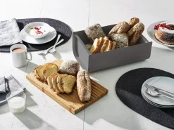 Mattina bread bin 34 cm, Dark grey-bamboo