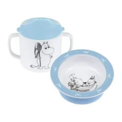 Moomin Water & Bath sippy cup & suction cup plate, Blue