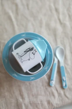 Moomin Water & Bath sippy cup & suction cup plate, Blue