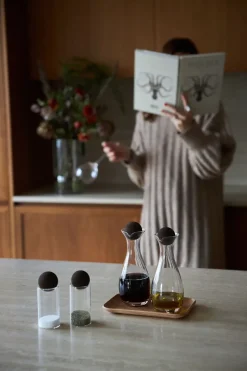 Nature salt- and pepper set with cork stopper 2-pack, Clear-dark brown
