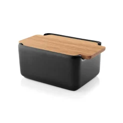 Nordic kitchen butter dish with oak lid 10x15 cm, Black