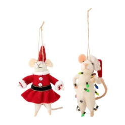 Peo Christmas ornament mouse 2 pieces, White-red