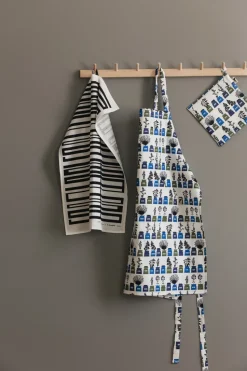 Persons spice cabinet apron small pattern, Blue