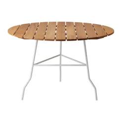 Pia table Ø110 cm, White lacquered steel frame-oiled oak