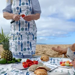 Picknick apron small pattern, Blue-beige
