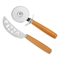 Pino pizza set knife and pizza cutter, Acacia-stainless steel