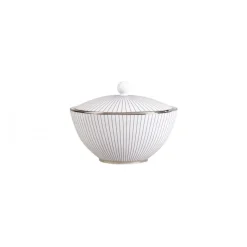 Pinstripe sugar bowl with lid, white