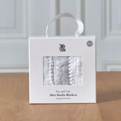 Pom Pom muslin blanket 40x40 cm 3-pack, Pearl & Giraffe gray
