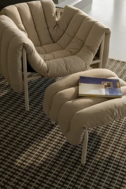 Puffy lounge chair + ottoman, Sawdust-black grey