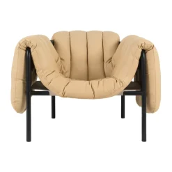 Puffy lounge chair, Sand leather-black grey