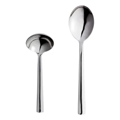 Raw serving spoon and ladle, Polished stainless steel