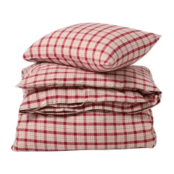 Red-beige Checked cotton flannel bedding set 2-piece, 50x60 cm, 150x210 cm