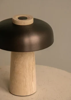 Reverse portable table lamp 24,5 cm, Travertine-bronzed aluminium