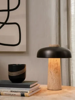 Reverse portable table lamp 24,5 cm, Travertine-bronzed aluminium