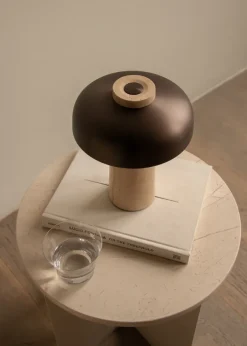 Reverse portable table lamp 24,5 cm, Travertine-bronzed aluminium