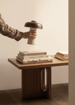 Reverse portable table lamp 24,5 cm, Travertine-bronzed aluminium