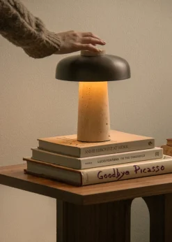 Reverse portable table lamp 24,5 cm, Travertine-bronzed aluminium