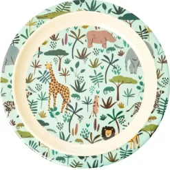 Rice children's plate Jungle animals, green-multi