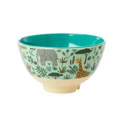 Rice melamine bowl small, green-jungle animals