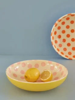 Rice salad bowl melamine Ø29.9 cm, Pink dots-yellow