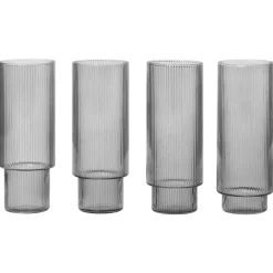 Ripple long drink glass 4-pack, smoked grey
