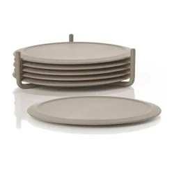 Singles coaster 6-pack with holder, Taupe