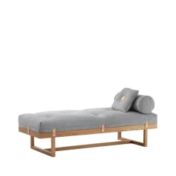 Stay day bed, Fabric grey. body in oiled oak