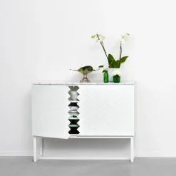 Story Side table, White, white marble top, white stand