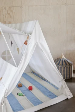 Striped quilted blanket 130x140 cm, Blue-clay