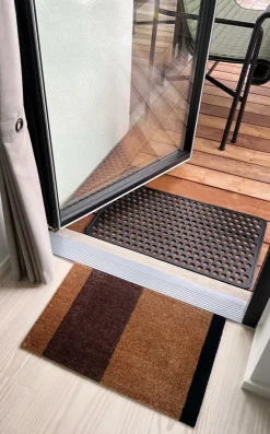 Stripes doormat horizontal, Cognac-dark brown-black, 40x60 cm